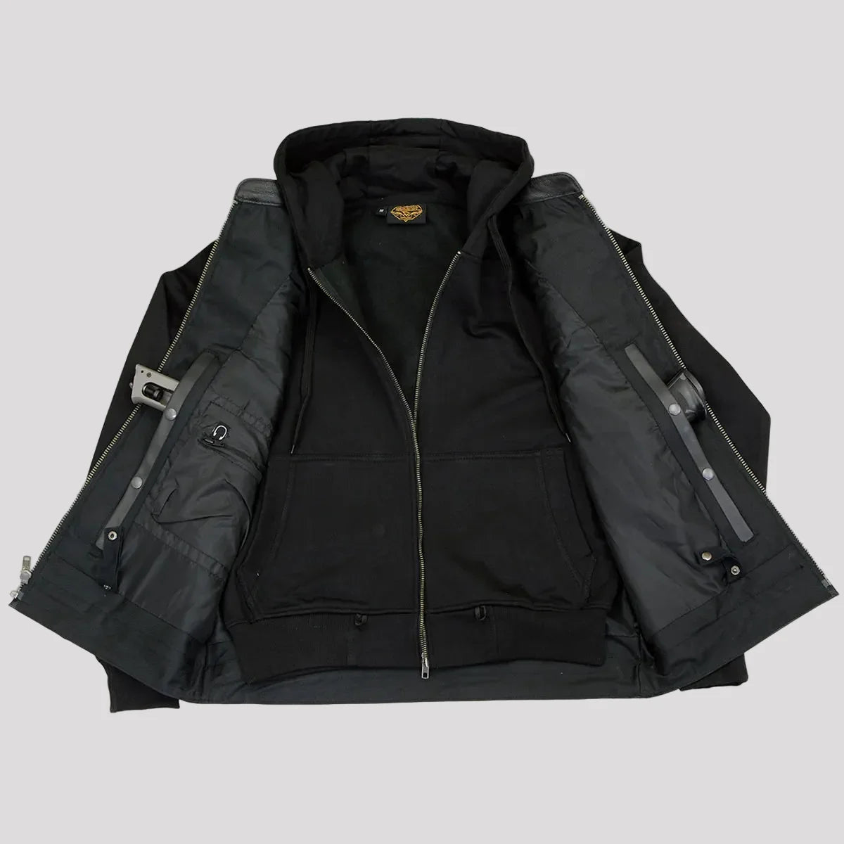 Milwaukee Leather Men's Black Leather Vest with Reflective Skulls & Full Hoodie Liner
